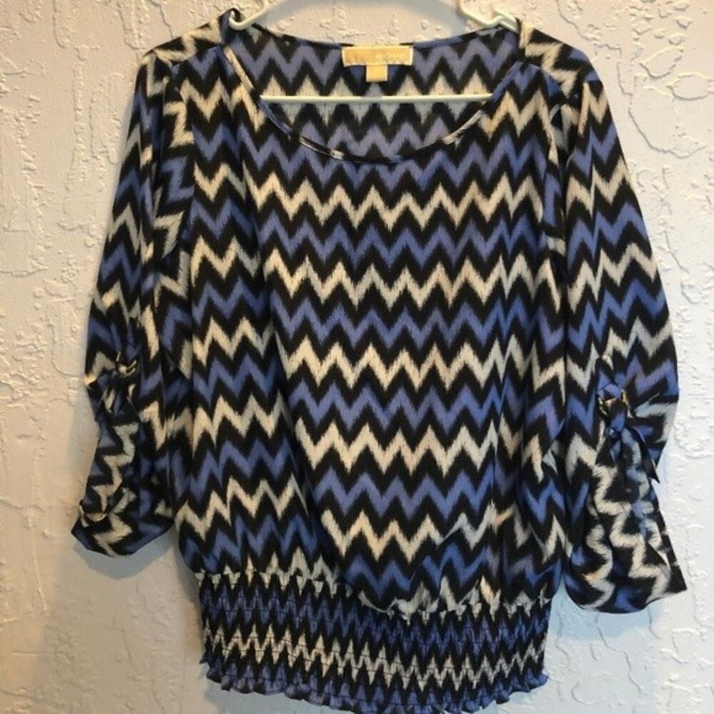 MICHAEL KORS SIZE M BLUE/BLACK/WHITE BLOUSE